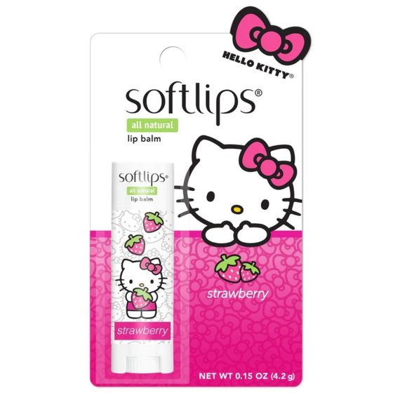 🌈4/$20 NIP RARE Softlips Hello Kitty All Natural Lip Balm in Strawberry - Picture 3 of 4